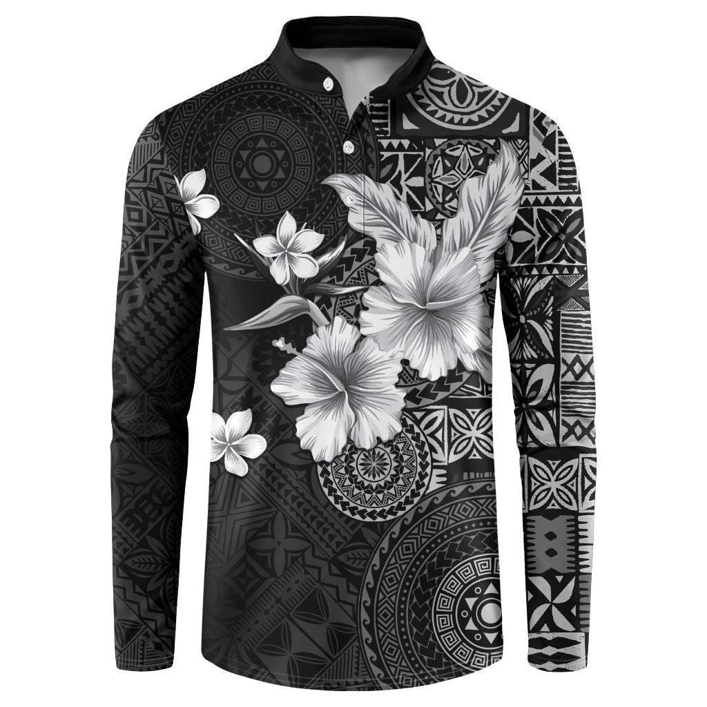 Hawaii Tapa Pattern With Black Hibiscus Button Sweatshirt