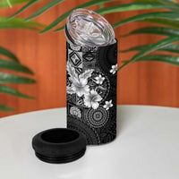Hawaii Tapa Pattern With Black Hibiscus 4 in 1 Can Cooler Tumbler