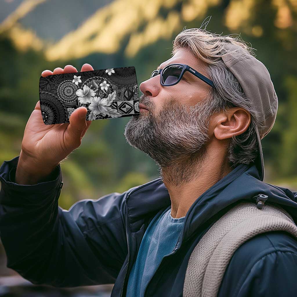 Hawaii Tapa Pattern With Black Hibiscus 4 in 1 Can Cooler Tumbler