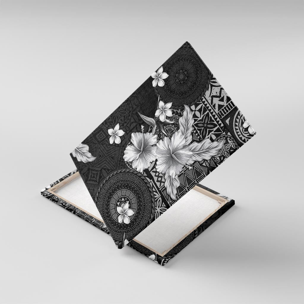 Hawaii Tapa Pattern With Black Hibiscus Canvas Wall Art