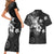 Hawaii Tapa Pattern With Black Hibiscus Couples Matching Short Sleeve Bodycon Dress and Hawaiian Shirt