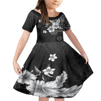 Hawaii Tapa Pattern With Black Hibiscus Family Matching Mermaid Dress and Hawaiian Shirt