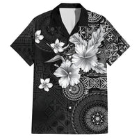 Hawaii Tapa Pattern With Black Hibiscus Family Matching Tank Maxi Dress and Hawaiian Shirt