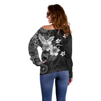 Hawaii Tapa Pattern With Black Hibiscus Off Shoulder Sweater