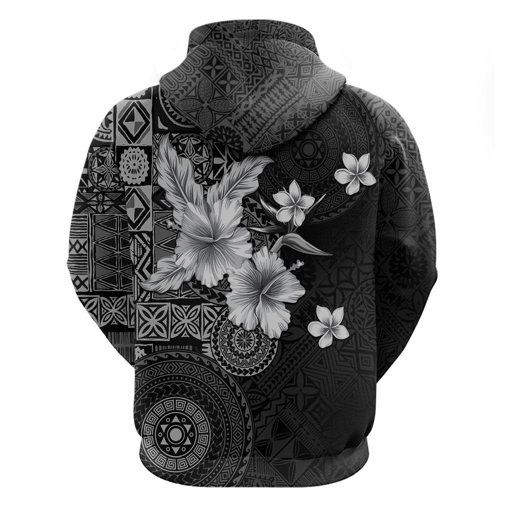 Hawaii Tapa Pattern With Black Hibiscus Zip Hoodie