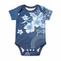 Hawaii Tapa Pattern With Navy Hibiscus Baby Onesie LT05 Navy - Polynesian Pride