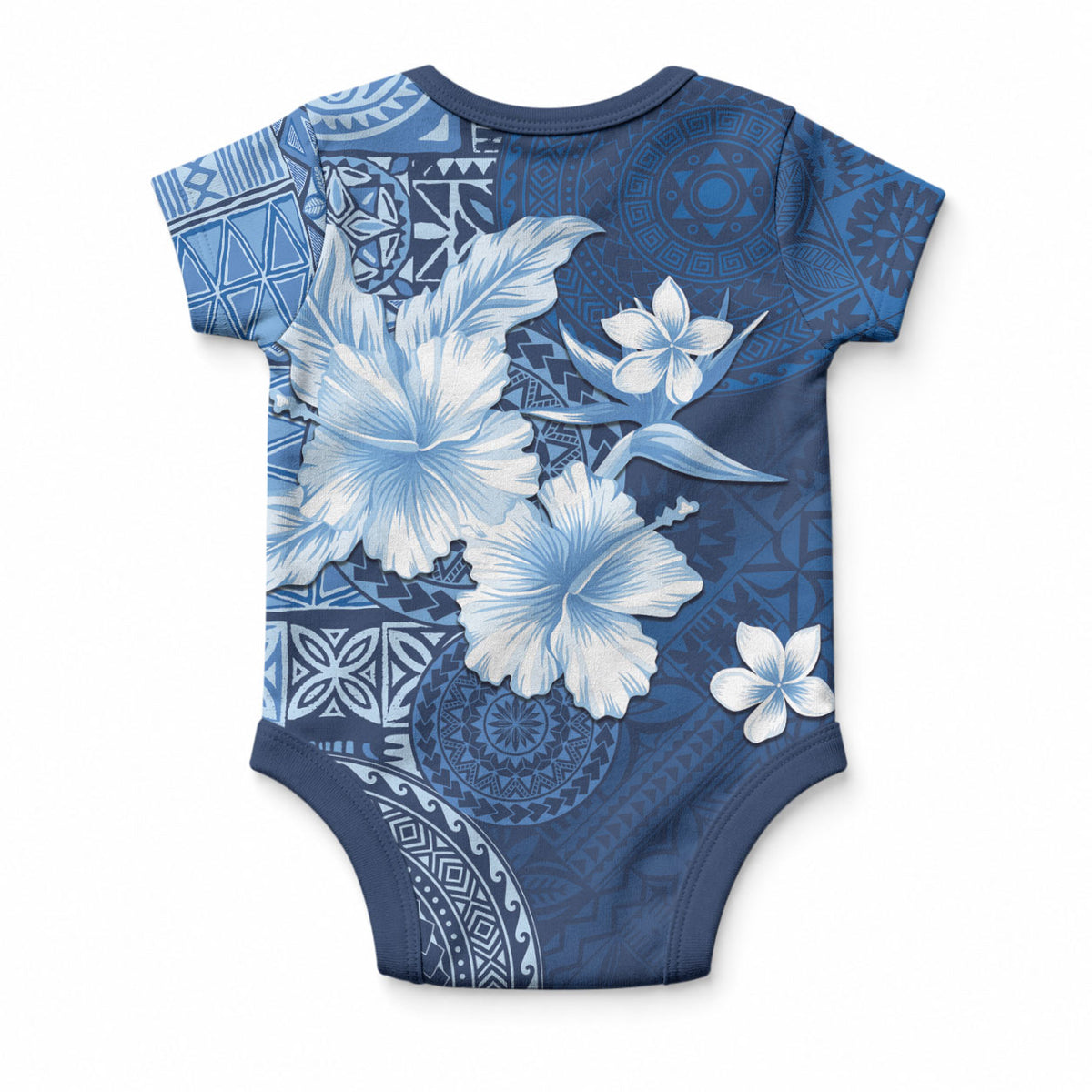Hawaii Tapa Pattern With Navy Hibiscus Baby Onesie LT05 - Polynesian Pride