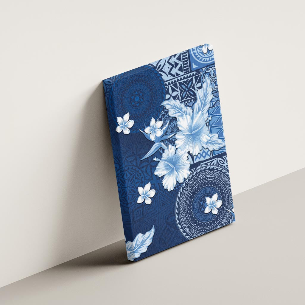 Hawaii Tapa Pattern With Navy Hibiscus Canvas Wall Art