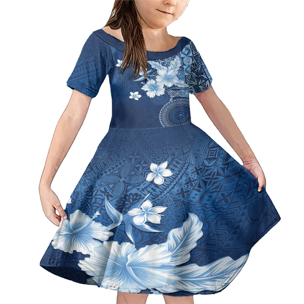 Hawaii Tapa Pattern With Navy Hibiscus Family Matching Mermaid Dress and Hawaiian Shirt