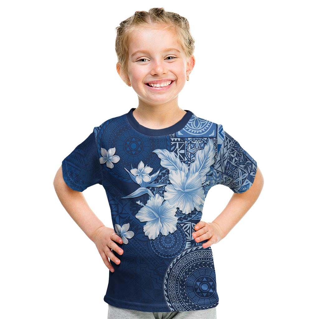 Hawaii Tapa Pattern With Navy Hibiscus Kid T Shirt