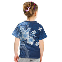 Hawaii Tapa Pattern With Navy Hibiscus Kid T Shirt