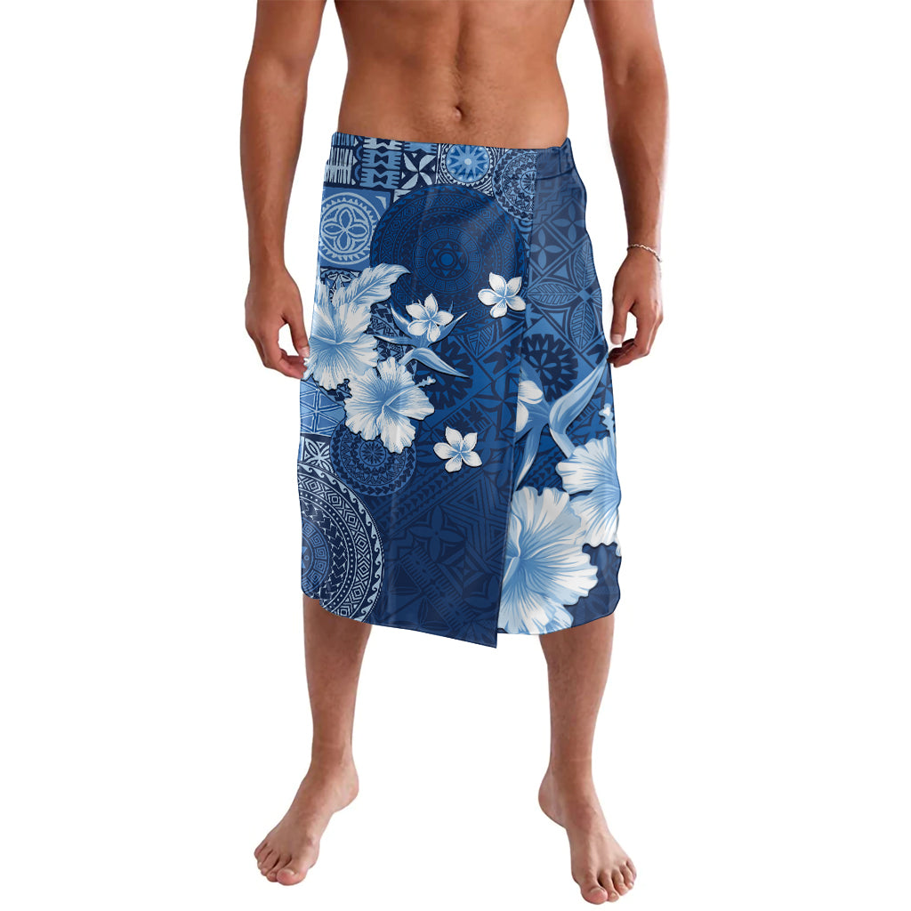 Hawaii Tapa Pattern With Navy Hibiscus Lavalava