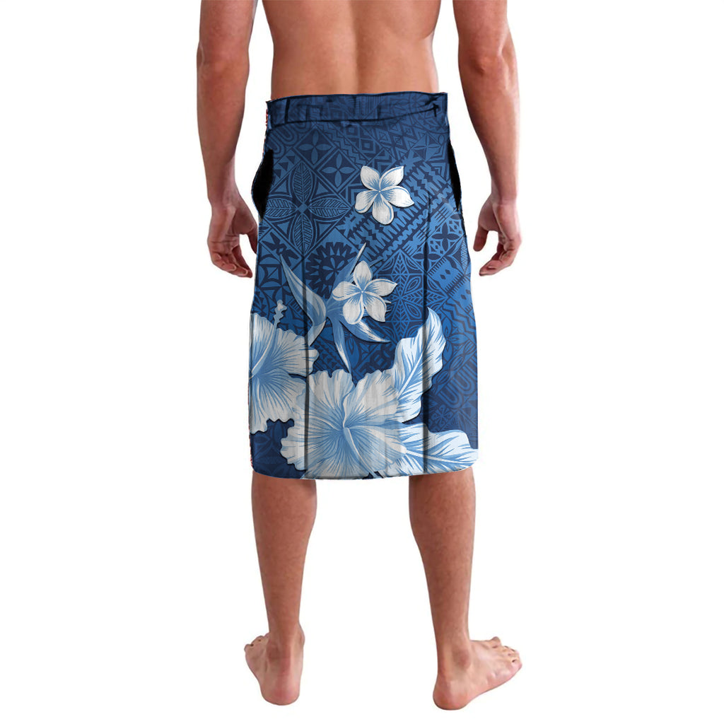 Hawaii Tapa Pattern With Navy Hibiscus Lavalava