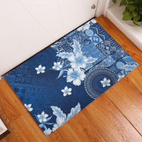 Hawaii Tapa Pattern With Navy Hibiscus Rubber Doormat