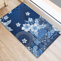 Hawaii Tapa Pattern With Navy Hibiscus Rubber Doormat