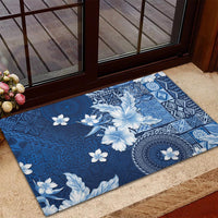 Hawaii Tapa Pattern With Navy Hibiscus Rubber Doormat