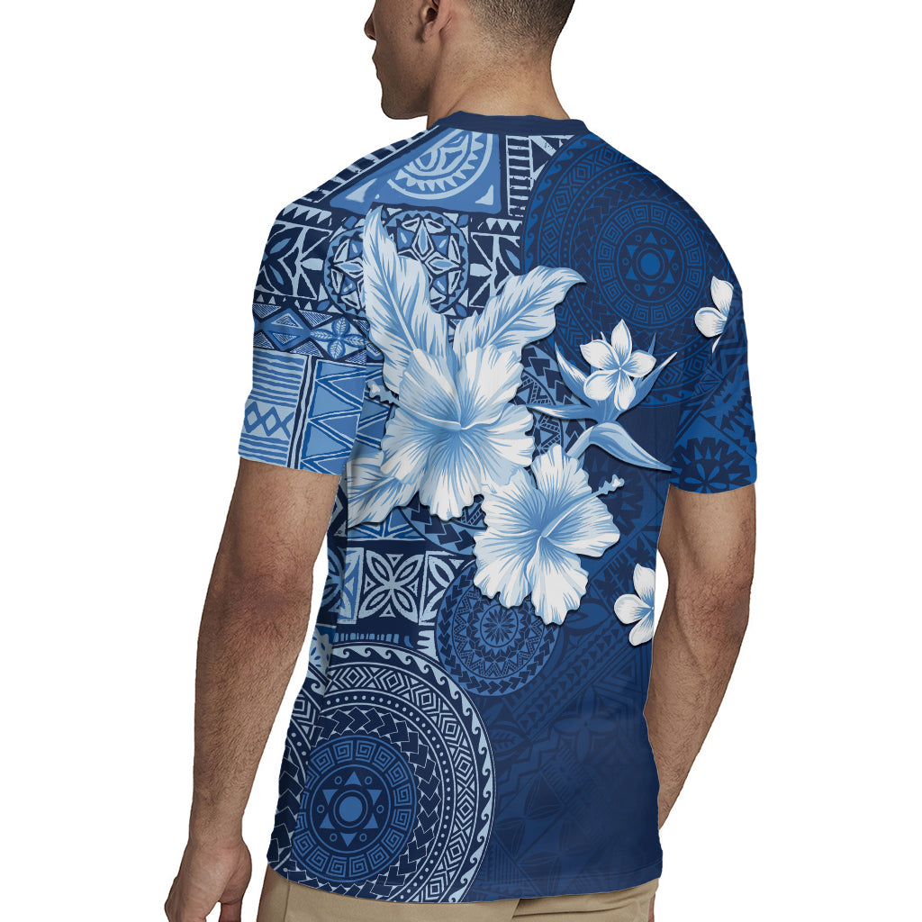 Hawaii Tapa Pattern With Navy Hibiscus Rugby Jersey