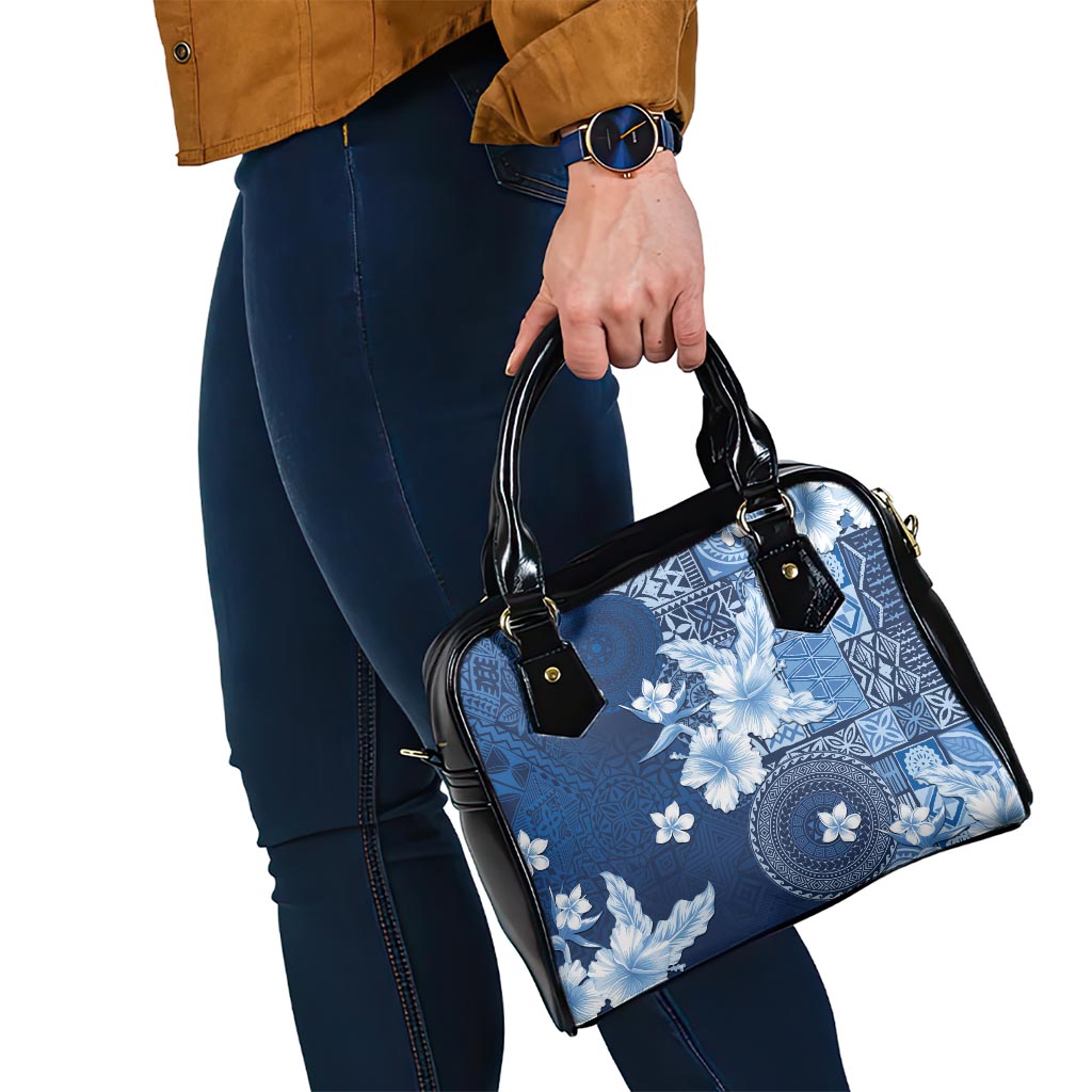 Hawaii Tapa Pattern With Navy Hibiscus Shoulder Handbag