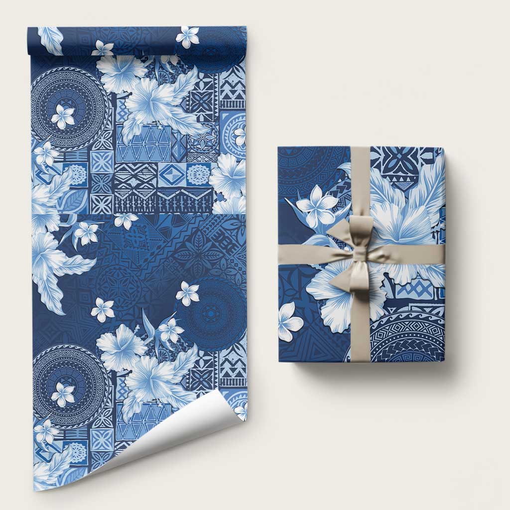Hawaii Tapa Pattern With Navy Hibiscus Wrapping Paper - Polynesian Pride