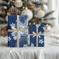 Hawaii Tapa Pattern With Navy Hibiscus Wrapping Paper - Polynesian Pride