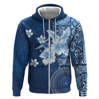 Hawaii Tapa Pattern With Navy Hibiscus Zip Hoodie
