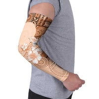 Hawaii Tapa Pattern With Brown Hibiscus Arm Sleeves - Polynesian Pride