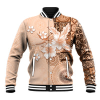 Hawaii Tapa Pattern With Brown Hibiscus Baseball Jacket
