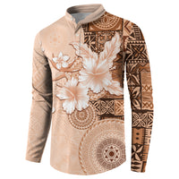 Hawaii Tapa Pattern With Brown Hibiscus Button Sweatshirt