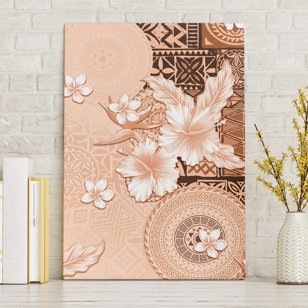 Hawaii Tapa Pattern With Brown Hibiscus Canvas Wall Art