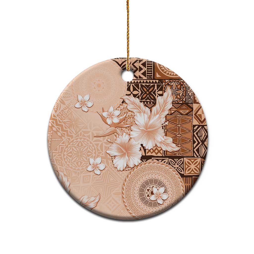 Hawaii Tapa Pattern With Brown Hibiscus Ceramic Ornament