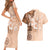 Hawaii Tapa Pattern With Brown Hibiscus Couples Matching Short Sleeve Bodycon Dress and Hawaiian Shirt