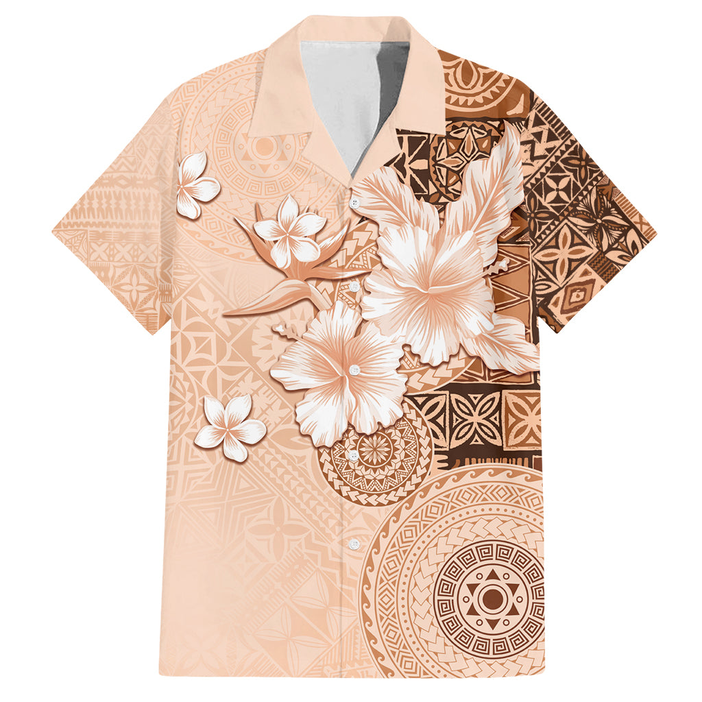 Hawaii Tapa Pattern With Brown Hibiscus Family Matching Tank Maxi Dress and Hawaiian Shirt