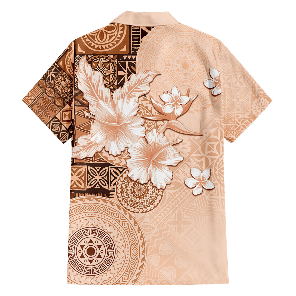 Hawaii Tapa Pattern With Brown Hibiscus Family Matching Tank Maxi Dress and Hawaiian Shirt