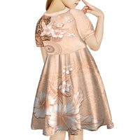 Hawaii Tapa Pattern With Brown Hibiscus Kid Short Sleeve Dress