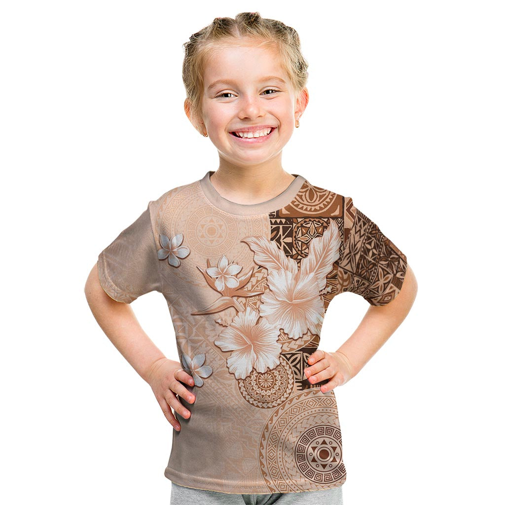 Hawaii Tapa Pattern With Brown Hibiscus Kid T Shirt