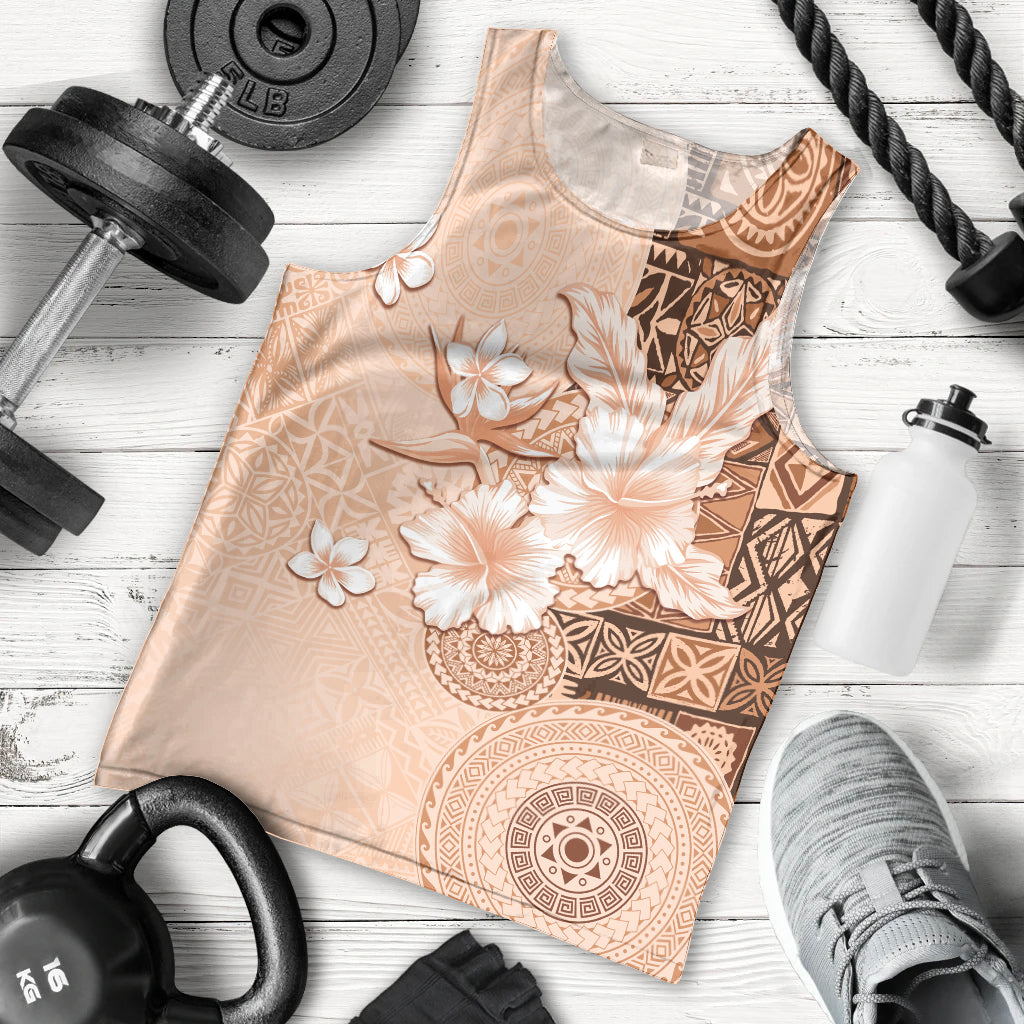 Hawaii Tapa Pattern With Brown Hibiscus Men Tank Top