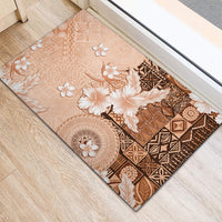 Hawaii Tapa Pattern With Brown Hibiscus Rubber Doormat