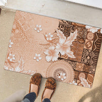 Hawaii Tapa Pattern With Brown Hibiscus Rubber Doormat