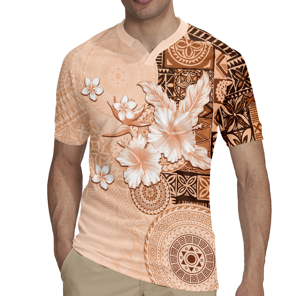 Hawaii Tapa Pattern With Brown Hibiscus Rugby Jersey