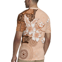 Hawaii Tapa Pattern With Brown Hibiscus Rugby Jersey