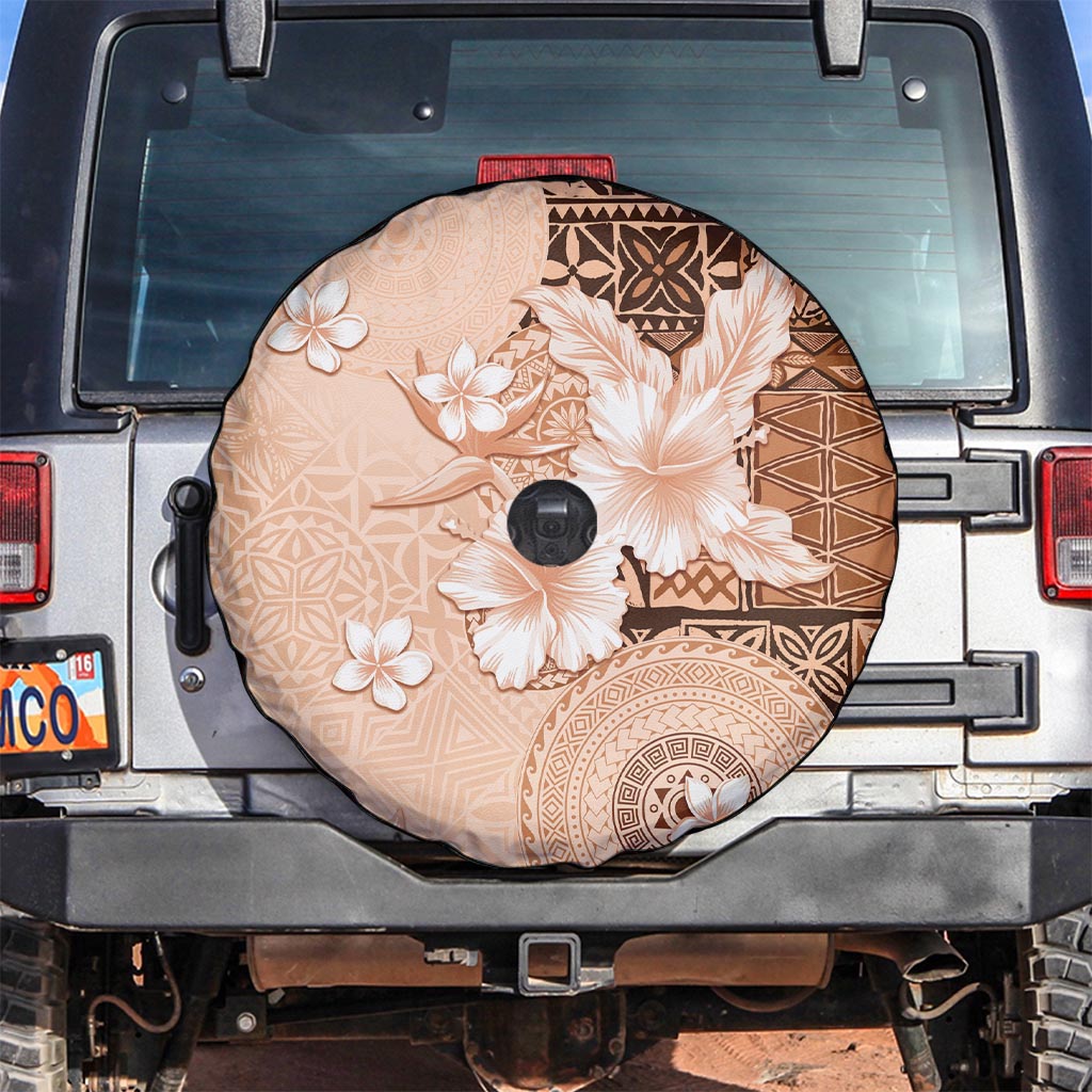 Hawaii Tapa Pattern With Brown Hibiscus Spare Tire Cover