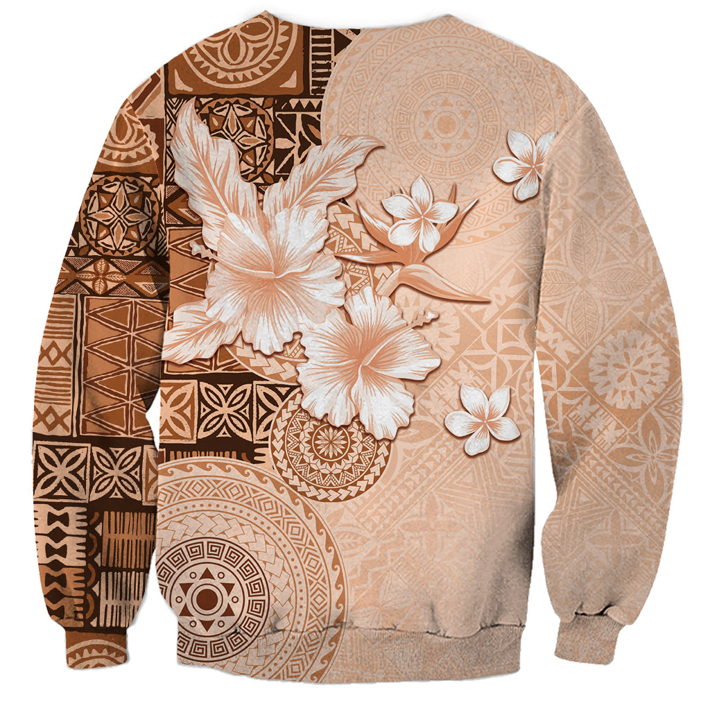 Hawaii Tapa Pattern With Brown Hibiscus Sweatshirt