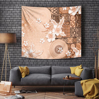 Hawaii Tapa Pattern With Brown Hibiscus Tapestry