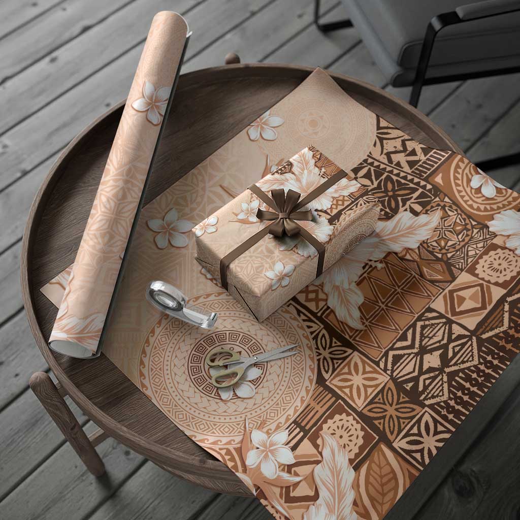 Hawaii Tapa Pattern With Brown Hibiscus Wrapping Paper - Polynesian Pride