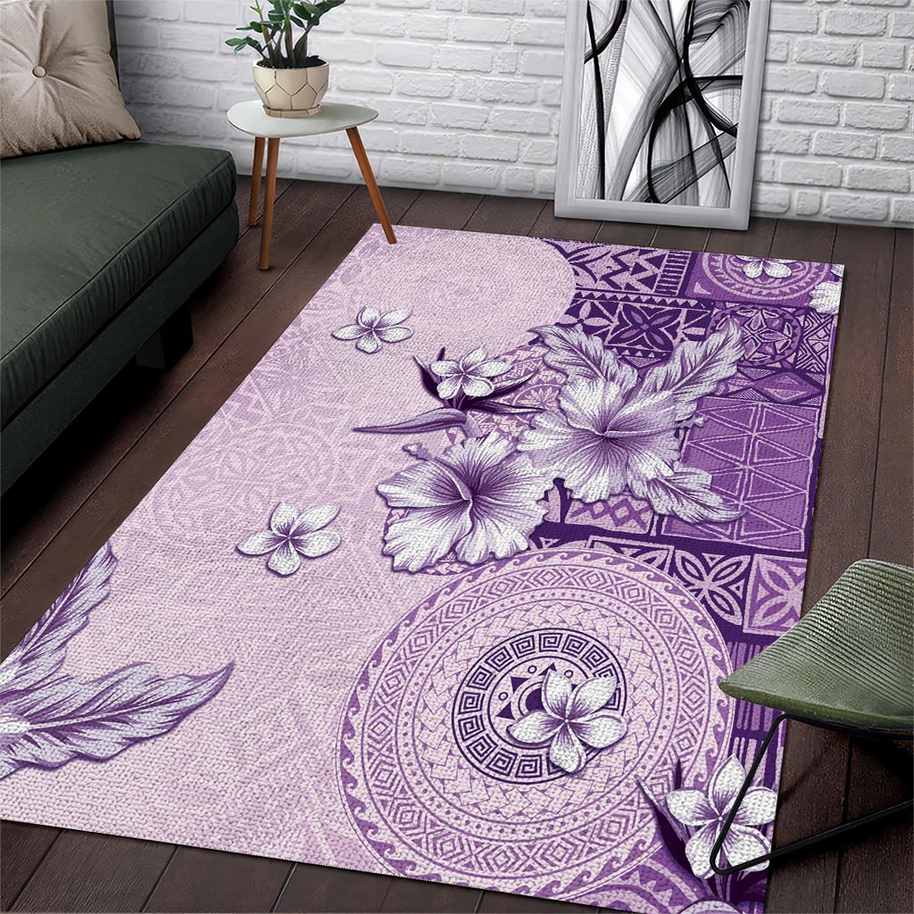 Hawaii Tapa Pattern With Violet Hibiscus Area Rug