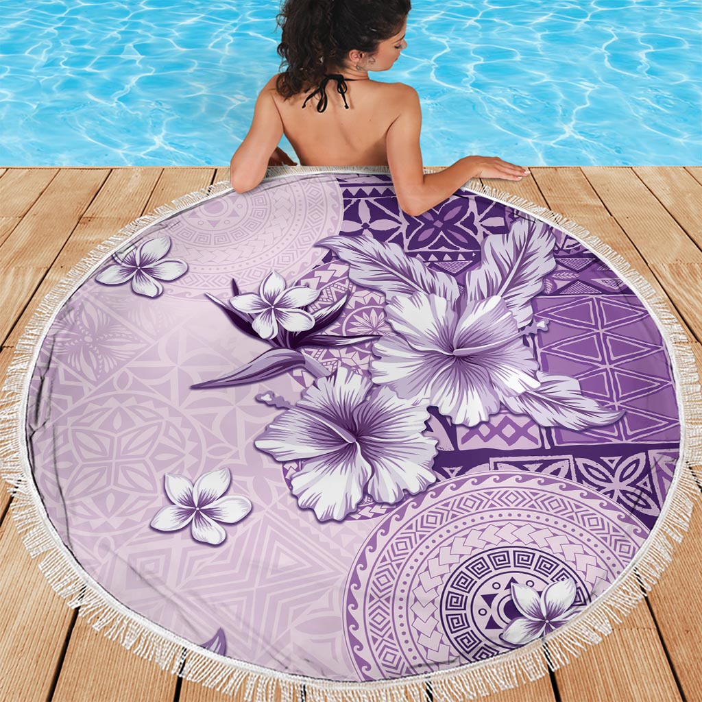 Hawaii Tapa Pattern With Violet Hibiscus Beach Blanket