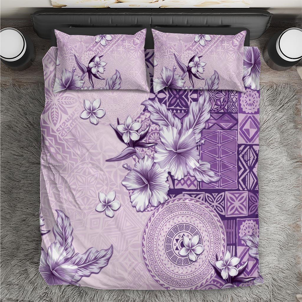 Hawaii Tapa Pattern With Violet Hibiscus Bedding Set