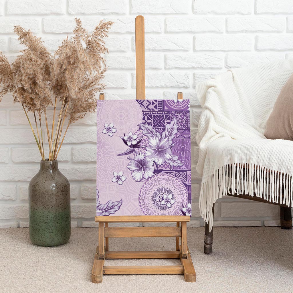Hawaii Tapa Pattern With Violet Hibiscus Canvas Wall Art