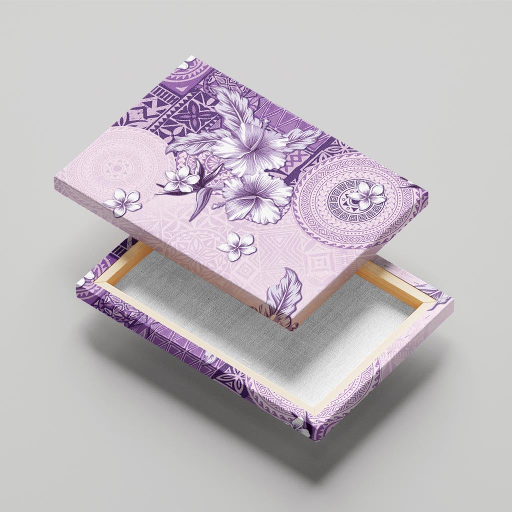 Hawaii Tapa Pattern With Violet Hibiscus Canvas Wall Art