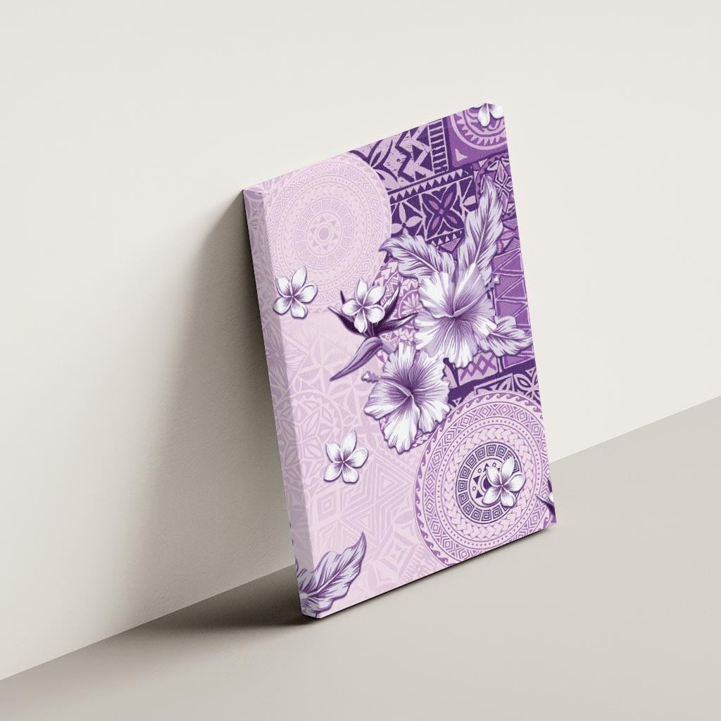 Hawaii Tapa Pattern With Violet Hibiscus Canvas Wall Art